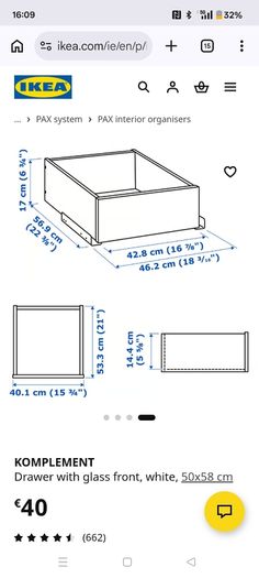 Ikea Komplement Drawer with glass front 50x58 cm