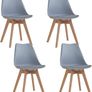 Set of 4 Solid Beech Dining Chairs Retro Upholstered Kitchen Chair Wooden Grey Image 4