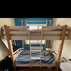 White & Natural Wood Bunk Bed
