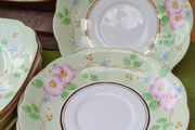 Bell china, square china plates, china saucers, green china