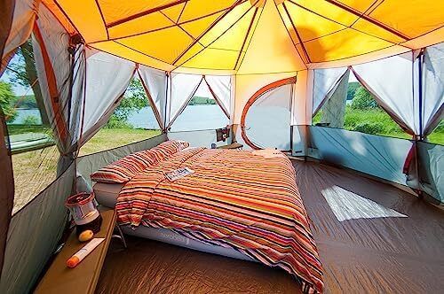 Tent Octagon, 6 Man Festival Dome Tent, 6 Person Family Camping Tent with 360 Panoramic View, Stable Steel Pole Construction, Sewn-in Groundsheet, 100 Percent Waterproof