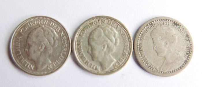 Netherlands, Wilhelmina I, 10 Cents, 1919-36-37, Silver Coins