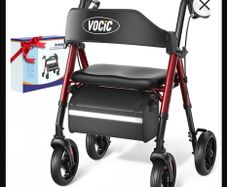 VOCIC Walkers for Seniors, Z21 Rollator Walker with Seat Supports 350lb, 8" Big Wheels for All Terrain, Ergonomic Arc Seat & 6" Ultra Backrest Foldable Walker, Dual Height Adjustment, Lightweight 2025