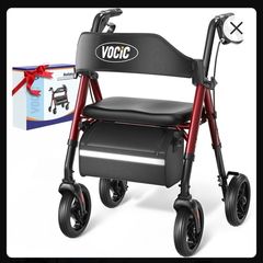 VOCIC Walkers for Seniors, Z21 Rollator Walker with Seat Supports 350lb, 8" Big Wheels for All Terrain, Ergonomic Arc Seat & 6" Ultra Backrest Foldable Walker, Dual Height Adjustment, Lightweight 2025