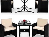 Poly rattan Balcony Cube Set, 7-cm thick cushions, 2 Chairs & 1 Table, 3-piece Garden Furniture Set