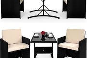 Poly rattan Balcony Cube Set, 7-cm thick cushions, 2 Chairs &amp; 1 Table, 3-piece Garden Furniture Set