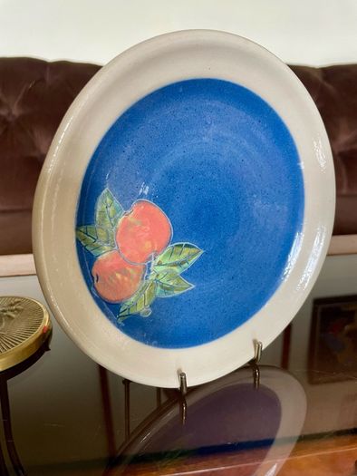 Vintage R and J Forrester Bandon Pottery Ireland Jug Sugar Bowl Plate Cobalt Blue Fruits Design