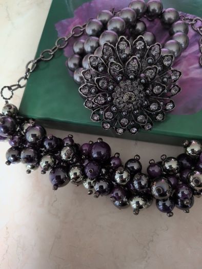 Purple Poppy Pearl Style & Stone Necklace & Bracelet Set. Costume  Jewellery.New.