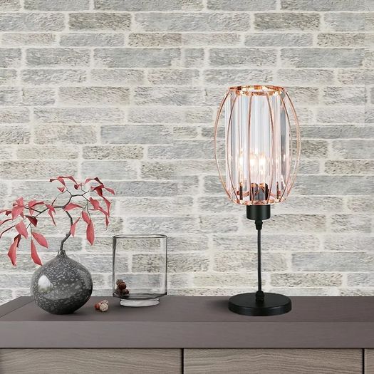 Small Crystal Light Shade Rose Gold, 16cm x 20cm, Cylinder Shape with Oval Rings, Lampshades for Ceiling Lights & Bedside Lamps, Lamp Shades for Bedroom, Living Room, Kitchen, Hallway