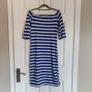 White Blue Striped open shoulder bodycon dress, size S Image 3