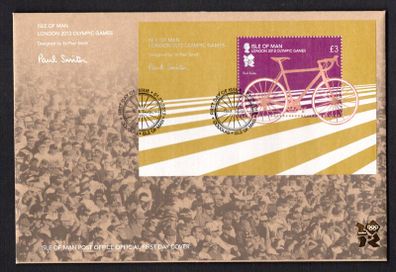 2012 Isle of Man Olympic Games, London Commemorative Stamp Miniature Sheet First Day Cover (FDC)