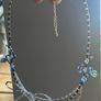 Handmade Beaded Necklace Blue Gold Bow Fairycore Coquette Y2K Image 3