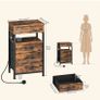 Bedside Table with Charging Station, Side Table with 4 Drawers, 2 AC Outlets, 1 USB-A, 1 Type-C, Nightstand for Bedroom, Living Room, Rustic Brown and Black Image 8