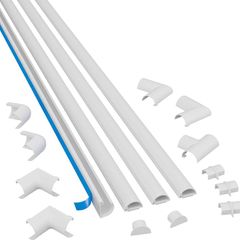 4 meter Micro Cable Trunking Multipack, Half Round Cable Hiders, Decorative Cable Tidy, Self-Adhesive Wire Covers - 4x 20mm (W) x 10mm (H) x 1-meter Lengths 12 Accessories White