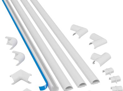 4 meter Micro Cable Trunking Multipack, Half Round Cable Hiders, Decorative Cable Tidy, Self-Adhesive Wire Covers - 4x 20mm (W) x 10mm (H) x 1-meter Lengths 12 Accessories White