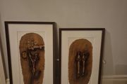 Beautiful pair of mid century style abstract paintings,African/tribal motif,skibbreen framed