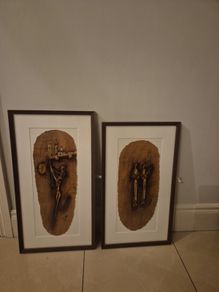 Beautiful pair of mid century style abstract paintings,African/tribal motif,skibbreen framed