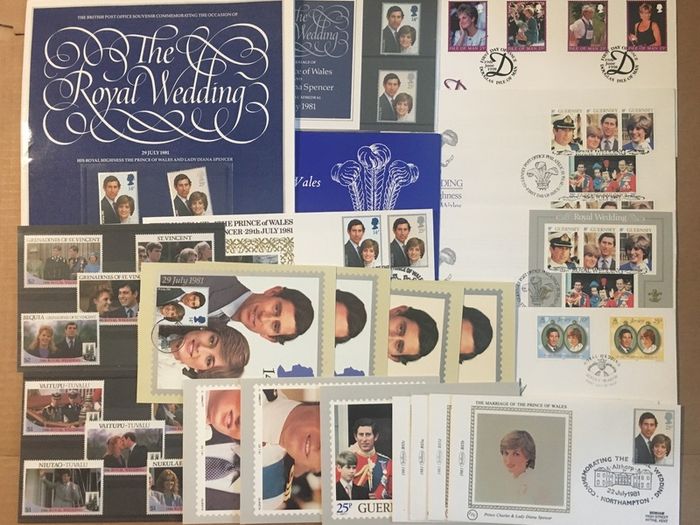Royal Stamp Collection. Mainly commemorating marriage of The Prince of Wales and Lady Diana Spencer. Also Some of Prince Andrew and Sarah Ferguson. Presentation Packs, First Day covets, Post Cards (mint and used).