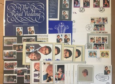 Royal Stamp Collection. Mainly commemorating marriage of The Prince of Wales and Lady Diana Spencer. Also Some of Prince Andrew and Sarah Ferguson. Presentation Packs, First Day covets, Post Cards (mint and used).