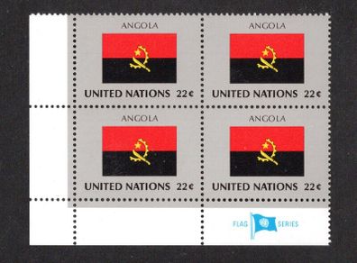 1986 United Nations New York Angola National Flag (part of flag series) Block of 4 Mint Never Hinged (MNH)