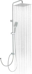 Shower Riser Rail Kit, with 10"(25cm) Square Rainfall ShowerHead and Handheld, 1.6m Hose Without Mixer, Shower Column for Bathroom, Chrome