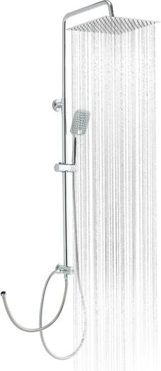 Shower Riser Rail Kit, with 10"(25cm) Square Rainfall ShowerHead and Handheld, 1.6m Hose Without Mixer, Shower Column for Bathroom, Chrome
