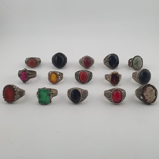 15 Boho Antique Rings Mixed Brass, Glass & Stone Designs