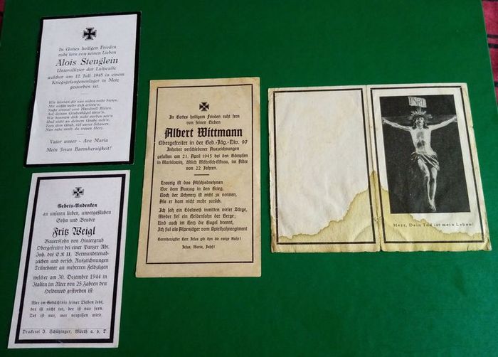 WWII German Death Card (Sterbebilder) Collection - Set of 4