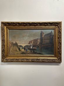 Classic Cityscape with Boats and Bridge Oil Painting