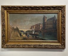 Classic Cityscape with Boats and Bridge Oil Painting