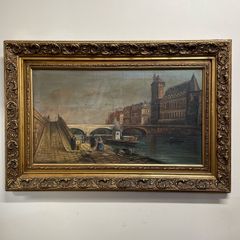 Classic Cityscape with Boats and Bridge Oil Painting