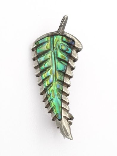 Vintage 925 Sterling Silver Abalone Fern Leaf Brooch