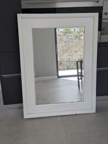 Large White Wooden Wall Mirror with Blue Accent Trim (35 cm x 120 cm)