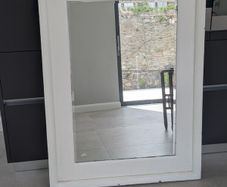 Large White Wooden Wall Mirror with Blue Accent Trim (35 cm x 120 cm)