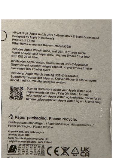 Apple Watch Ultra 3,49mm (IRISH STOCK) Black /Natural Brand New Sealed 1 year Apple Warranty RECEIPT