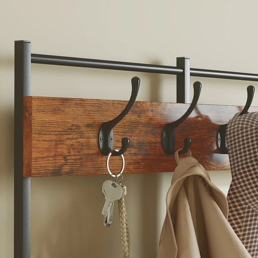 4-in-1 Entryway Unit, Coat Rack, Hallstand with 7 Fabric Drawers and 14 Hooks, 100 x 30 x 183 cm, Rustic Brown