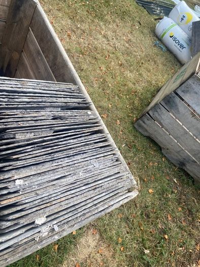 blue bangor slates and cement ridgetiles