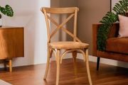 Wooden Chair 46 x 42 x 86 cm Solid Ash and Rattan Seat with Aged Wooden Surface - Dining Room Chairs Made of Weathered Wood