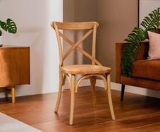 Wooden Chair 46 x 42 x 86 cm Solid Ash and Rattan Seat with Aged Wooden Surface - Dining Room Chairs Made of Weathered Wood