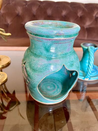 Vintage Michael Kennedy Sligo Handmade Oil Burner Turquoise Burren Blue
