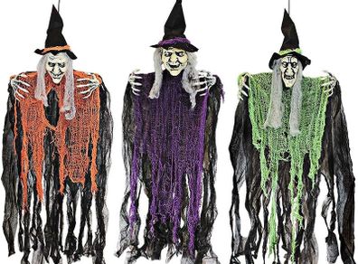 3 Pack 35.3inch Hanging Witch with Bendable Arms, Halloween Indoor and Outdoor Decorations
