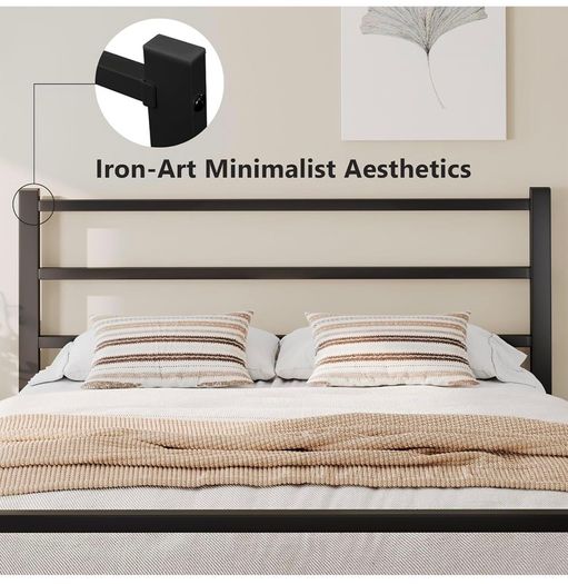 Metal Double Bed Frame With Stylish Headboard And Footboard,Bed Frame Double Bed,Easy Assembly, Ample Under-bed Storage Space, Black