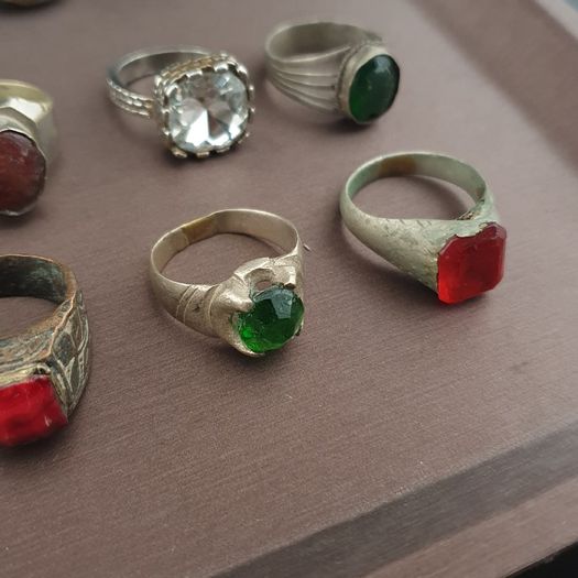 15 Antique Style Brass Rings Mixed Glass & Stone Ring Collection