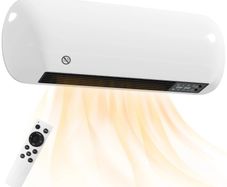 2000W Ceramic Electric Heater with Fan, Adjustable Thermostat, Wall Mounted - White