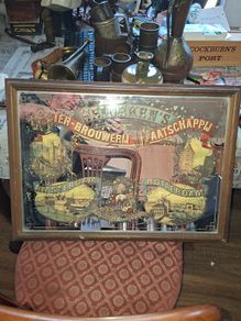 Old Pub Bar Heineken's Advertising Mirror featuring colorful lithographic illustrations