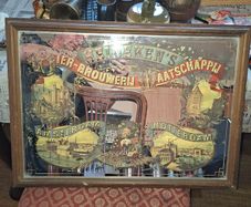 Old Pub Bar Heineken's Advertising Mirror featuring colorful lithographic illustrations