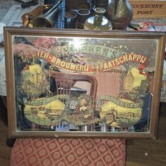 Old Pub Bar Heineken's Advertising Mirror featuring colorful lithographic illustrations