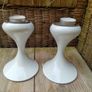 white enamel candleholders, space age candle holder Image 2