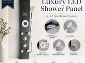 6-in-1 Black Stainless Steel Shower Panel with LED Rainfall, Mist and Temperature Display