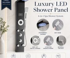 6-in-1 Black Stainless Steel Shower Panel with LED Rainfall, Mist and Temperature Display